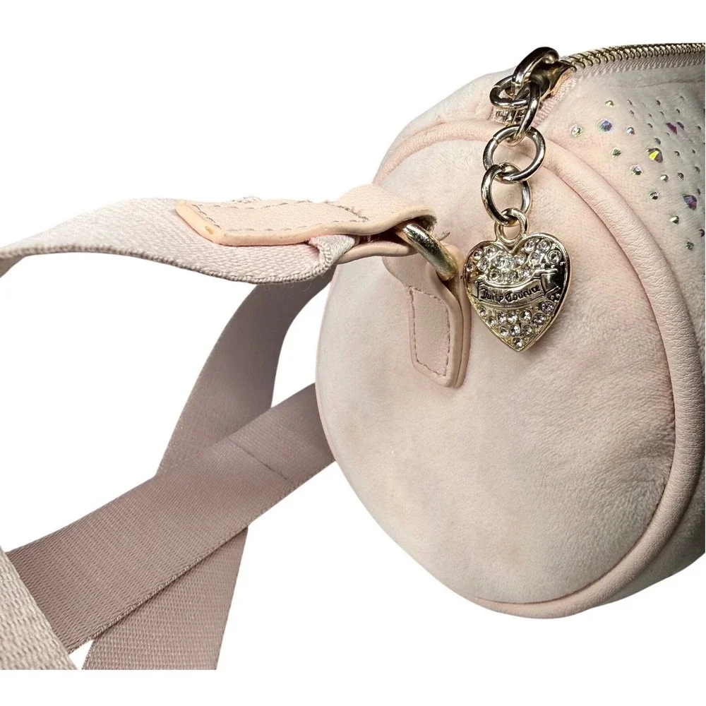 Juicy Couture Pink Velour Rhinestone Barrel Crossbody